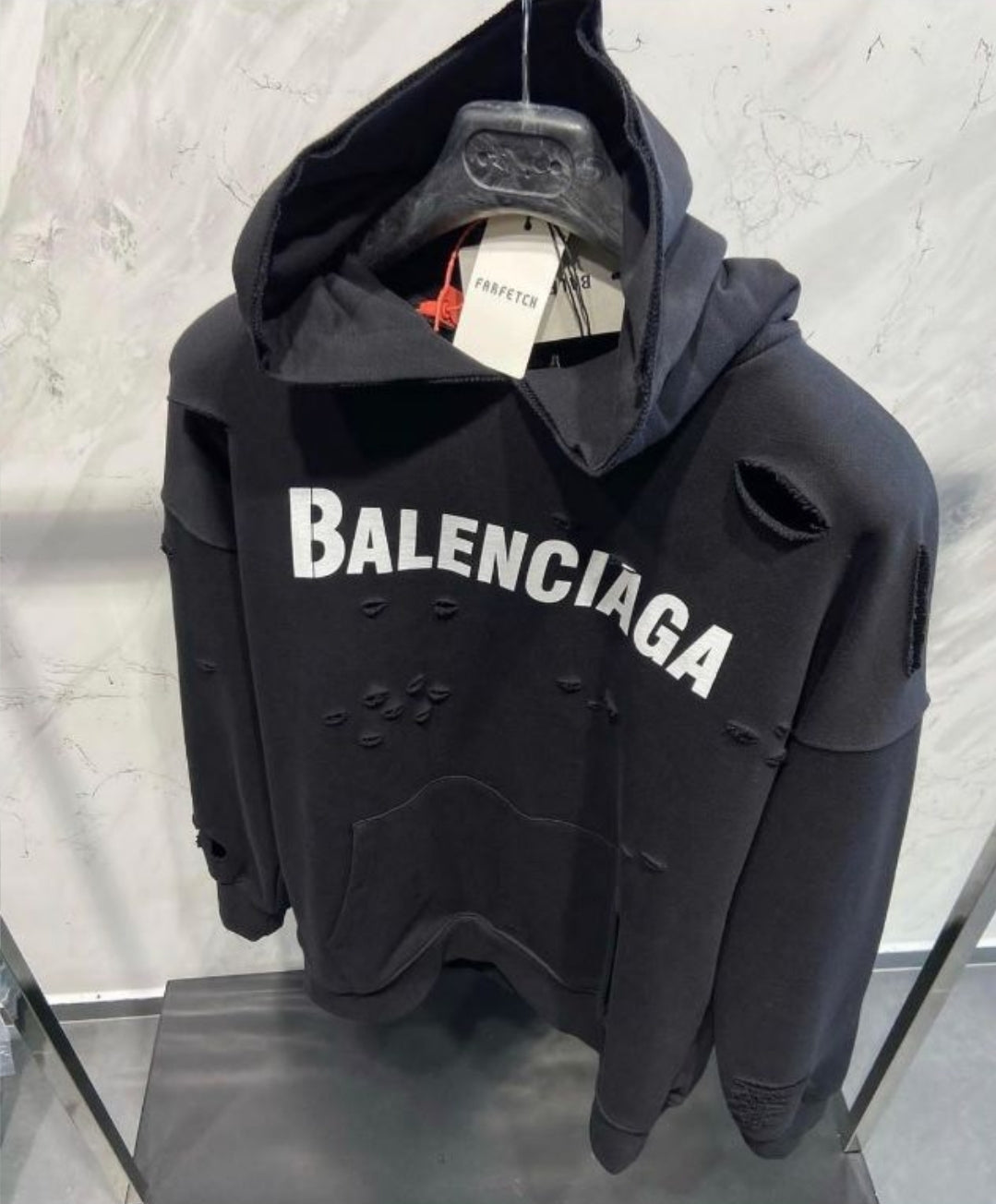 Balenciaga Logo-Print Distressed Pullover Hoodie – wassinico