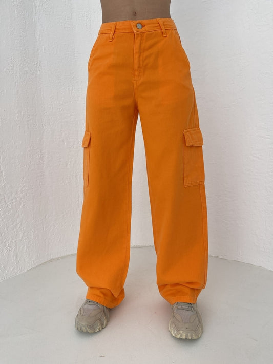 Erşan Cargo Pocket Wide Leg Trousers Orange
