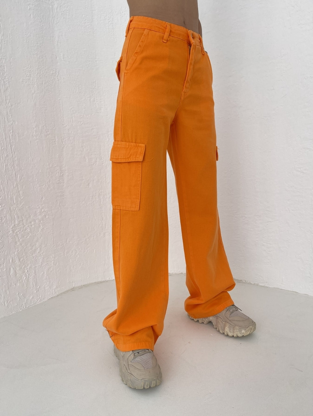 Erşan Cargo Pocket Wide Leg Trousers Orange